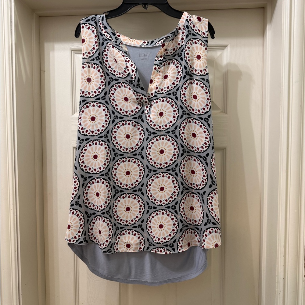 LOFT Sleeveless Top with Red and Cream Pattern